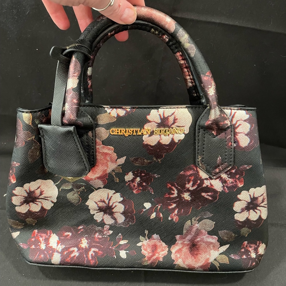 Christian Siriano Black and Pink Mini Bag with Floral Design